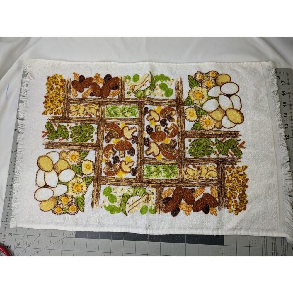 Kitchen Hand Towel Eggs Produce Mushrooms Flowers 15x22 Inch